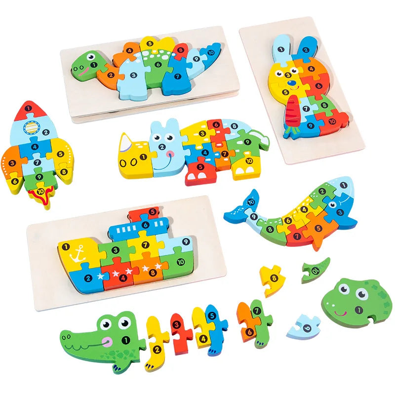 3D Stereoscopic Wooden Puzzle Cartoon Dinosaur