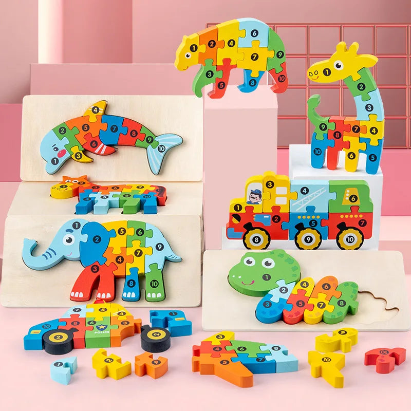 3D Stereoscopic Wooden Puzzle Cartoon Dinosaur