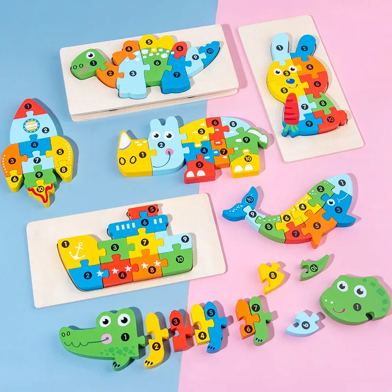 3D Stereoscopic Wooden Puzzle Cartoon Dinosaur