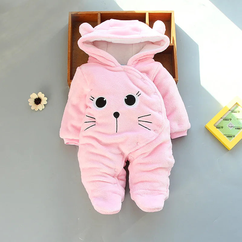 OLEKID 2025 Autumn Winter Baby Boy Rompers Hooded Thick Cotton Newborn Jumpsuit Infant Baby Girl Overalls Toddler New Born Coat