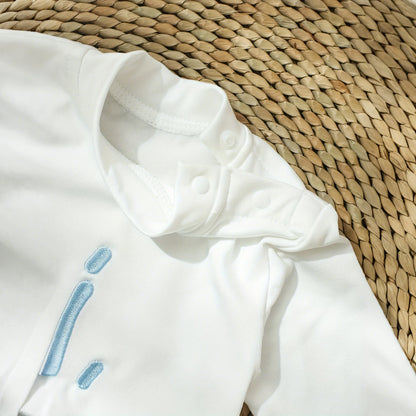 Ylsteed 2Pcs Set HI i am here Embroidery Newborn Photography Jumpsuit with Knitting Pom Hat Baby Boy Outfits for Photo Shooting