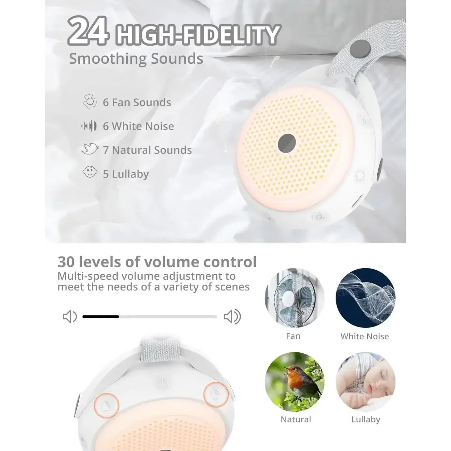Portable White Noise Machine Baby Rechargeable Warm Light