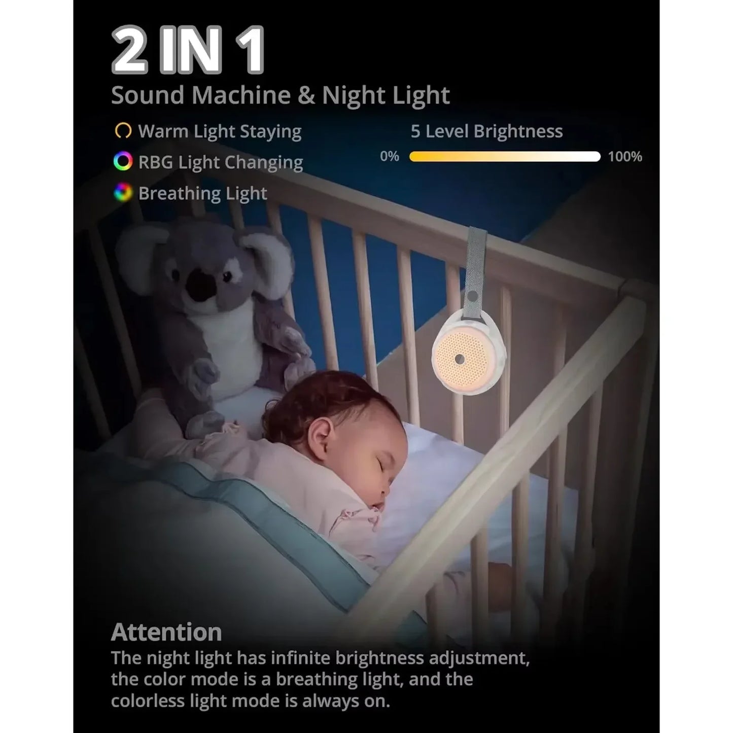 Portable White Noise Machine Baby Rechargeable Warm Light