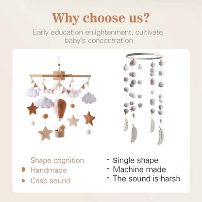 Baby Crib Mobile Wooden Bed Bell Rattle Toy Soft Felt Hot Air Balloon Wind Chime Pendant Newborn Comfort Bed Bell Toys Baby Gift
