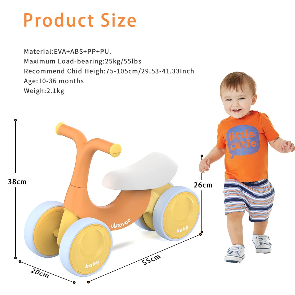 UBRAVOO Baby Balance Bike Toys 10-36 Month with 4 Wheels, No Pedal