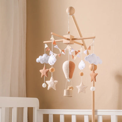 Baby Crib Mobile Wooden Bed Bell Rattle Toy Soft Felt Hot Air Balloon Wind Chime Pendant Newborn Comfort Bed Bell Toys Baby Gift