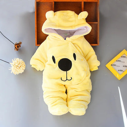 OLEKID 2025 Autumn Winter Baby Boy Rompers Hooded Thick Cotton Newborn Jumpsuit Infant Baby Girl Overalls Toddler New Born Coat