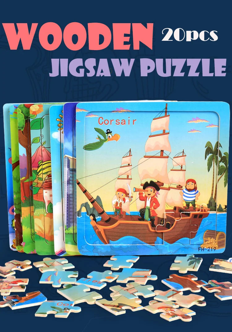 20 Piece wooden 3D puzzle cartoon animal