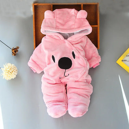 OLEKID 2025 Autumn Winter Baby Boy Rompers Hooded Thick Cotton Newborn Jumpsuit Infant Baby Girl Overalls Toddler New Born Coat