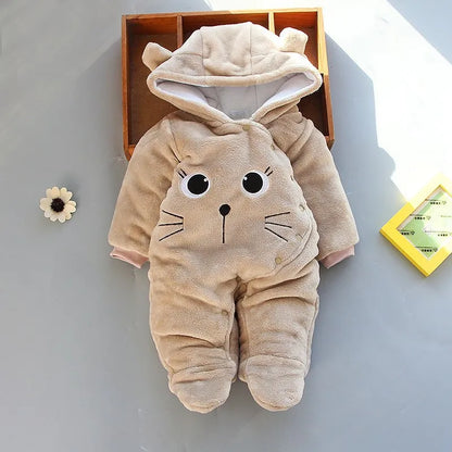 OLEKID 2025 Autumn Winter Baby Boy Rompers Hooded Thick Cotton Newborn Jumpsuit Infant Baby Girl Overalls Toddler New Born Coat